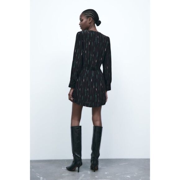 NWT Zara The Gabriela Dress Abstract Printed Long Sleeve Short Mini Dress, Small - Picture 5 of 14